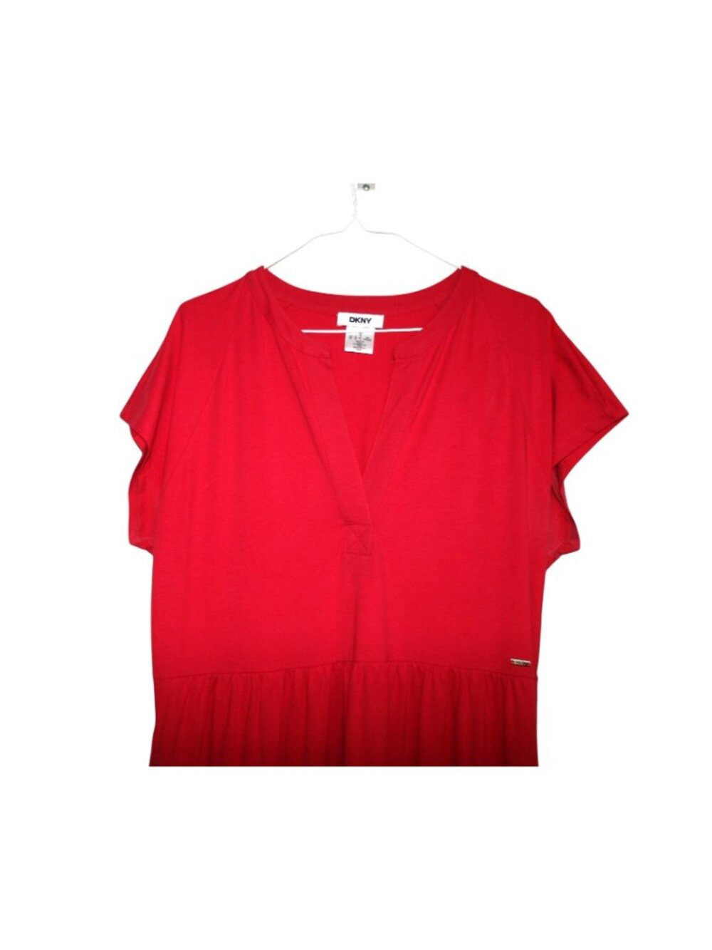 DKNY Women's Red Maxi Dress With Short Sleeves & Tiered Design Size M - Picture 3 of 6